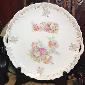 Pastel Mixed Floral Serving Platter Gold Pattern Trim Embossed Chrysanthemum EVC